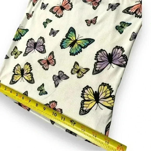 Faded Rose White Cord Spaghetti Strap Y2K MultiColor Butterfly print Crop Tank - Picture 7 of 15